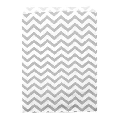 Silver and White Chevron Gift Shopping Bags, 100 Per Pack, 8-1/2" x 11"