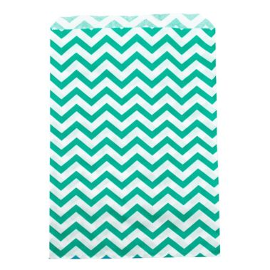 Teal and White Chevron Gift Shopping Bags, 100 Per Pack, 6" x 9"