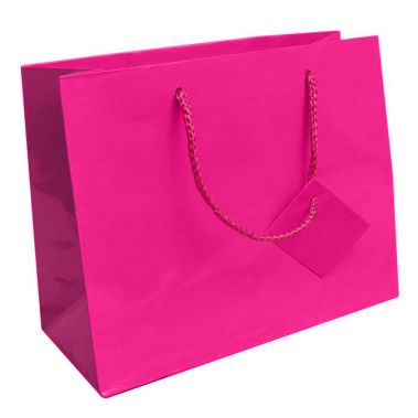 Glossy Pink Euro Tote Gift Shopping Bags, 9-1/2" x 4" x 7-1/2"