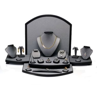 26 Piece Steel Grey Leatherette Jewelry Display Set