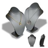 Steel Grey Leatherette Jewelry Necklace Display Bust, 11