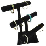 Black Velvet 3 Tier Jewelry Bracelet / Watch / Bangle T Bar Stand