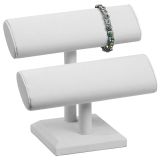 White Leatherette Two Tier Jewelry Oval T Bar | Gems on Display