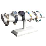 White Leatherette Long Oval Jewelry Watch / Bracelet T-Bar 