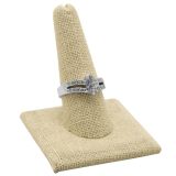 Beige Linen Square Base Single Finger Jewelry Ring Display