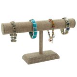 Brown Burlap Long Jewelry Display T Bar Watch / Bracelet Stand