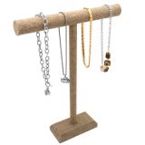 Brown Burlap Tall Jewelry Necklace / Chain T Bar Stand