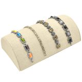 Tan Linen Half Moon Jewelry Bracelet / Watch Display