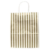 White and Gold Striped Kraft Paper Gift Shopping Bags, 9-3/4