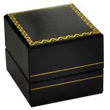 Black Leatherette, Gold Trim Jewelry Ring Box