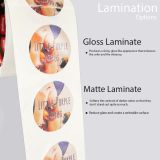 Matter Laminate -  Softens the contrast of the darker colors so that they don’t stand out quite as much. Reduces glare and creates a writable surface. Gloss laminate- produces a shiny, glass like appearance that enhances the color and the vibrancy.