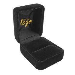 Black Velvet Jewelry Ring Box With Black Insert with custom printed logo