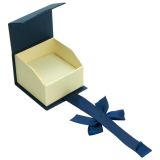 Blue and Cream Magnetic Ribbon Jewelry Ring Boxes
