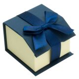 Wholesale Cream & Blue Ring Box - Magnetic Lid & Ribbon