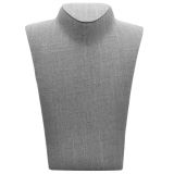 Grey Linen Curved Tall Necklace Display Bust, 14-1/2