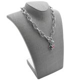 Grey Linen Curved Jewelry Necklace Bust, 11
