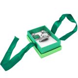 Green and White Striped Jewelry Earring and Ring Combination Box