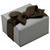 Steel Grey Leatherette Jewelry Earring Boxes, with Brown Ribbon