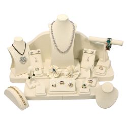 24-Piece Natural Linen Jewelry Display Showcase Set