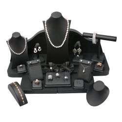 24 Piece Black Leatherette Jewelry Showcase Display Set