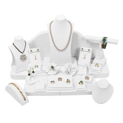 24 Piece White Leatherette Jewelry Display Set | Gems on Display