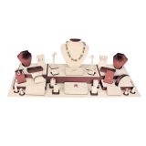 Deluxe Beige Faux Leatherette with Steel Brown Trim 34-Piece Display Set