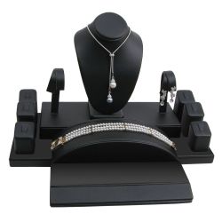 10-Piece Black Leatherette Jewelry Showcase Display Set