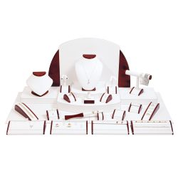 23 Piece White Leatherette with Rosewood Trim Jewelry Display Set