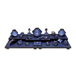 26-Piece Steel Blue & Charcoal Leatherette Jewelry Stand Display Set