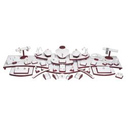 White Leatherette with Rosewood Trim 57 Piece Jewelry Showcase Display Set