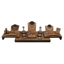 19-Piece Chestnut & Dark Brown Jewelry Showroom Display Set Stand