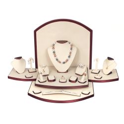 22-Piece Beige Leatherette & Steel Brown Jewelry Showroom Display Set