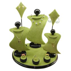 9-Piece Green & Black Jewelry Showcase Display Set