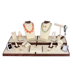 24-Piece Beige & Wood Jewelry Showcase Display Set