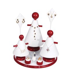 9-Piece White Leatherette W/ Red Rosewood Jewelry Display Set