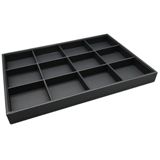 12 Compartment Black Leatherette Jewelry Showcase Display Tray