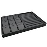 Black Leatherette Jewelry Pendant and Ring Combination Showcase Display Tray