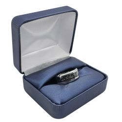 Blue Leatherette Dual Jewelry Ring Box, Holds 1 to 2 Rings