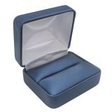 Blue Leatherette Dual Jewelry Ring Box, Holds 1 to 2 Rings | Gems On Display