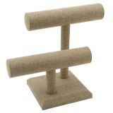 Brown Burlap Offset Dual Jewelry T Bar Display Stand, 8-1/4