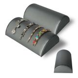 Steel Grey Leatherette Half Moon Jewelry Bracelet / Watch Display