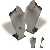 Steel Grey Leatherette Jewelry Necklace Display Bust, 14-1/2