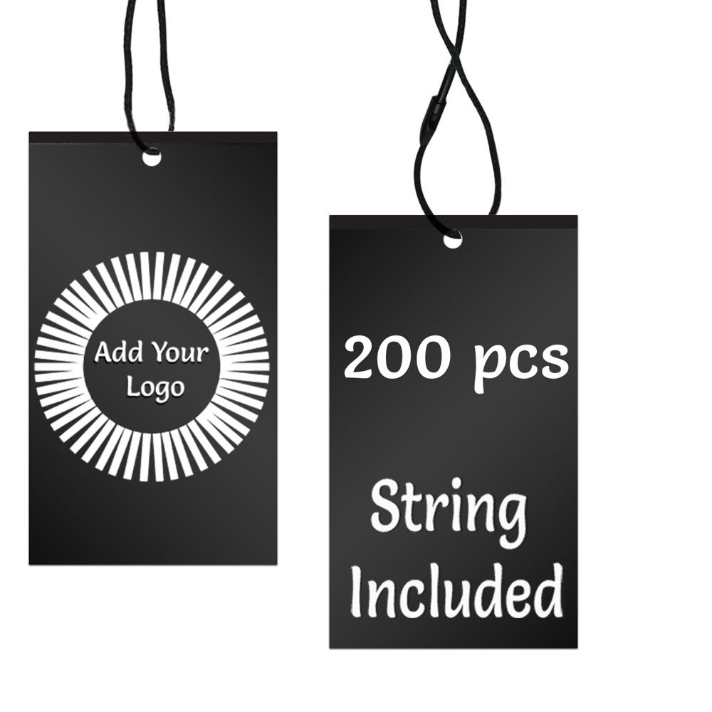 Matte Black Custom Printed Hanging Hole Clothing Shopping Tags,