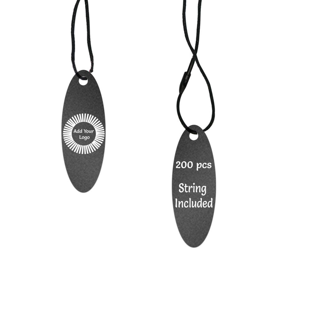 Shimmer Black Custom Hang Tag- Oval - 1-3/4