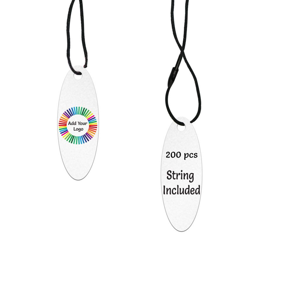 Shimmer White Custom Hang Tag- Oval - 1-3/4