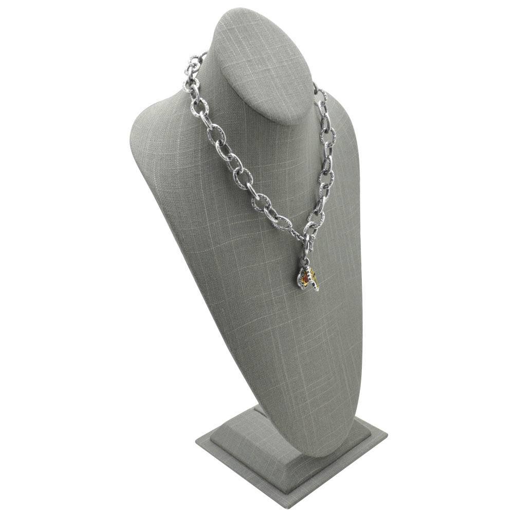 Grey Linen Jewelry Necklace Display Bust, 14-1/2