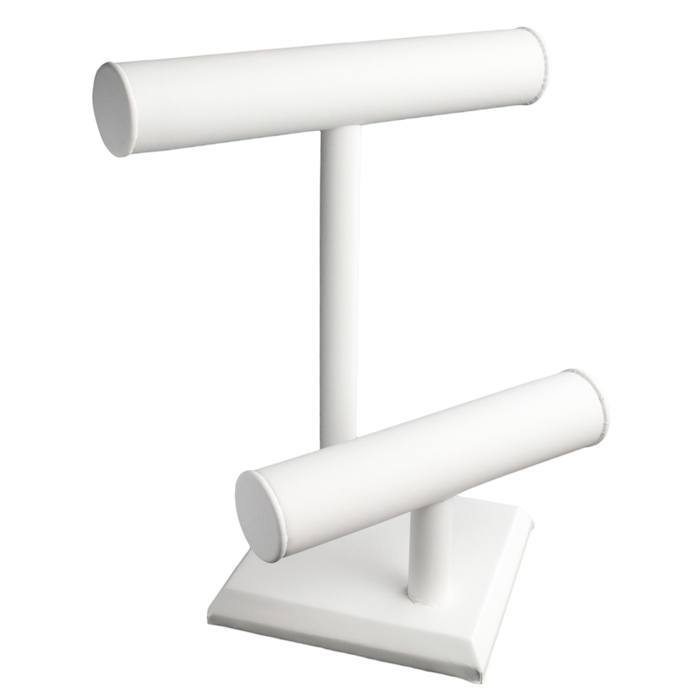 White Leatherette 2 Tier Jewelry T-Bar Display Stand