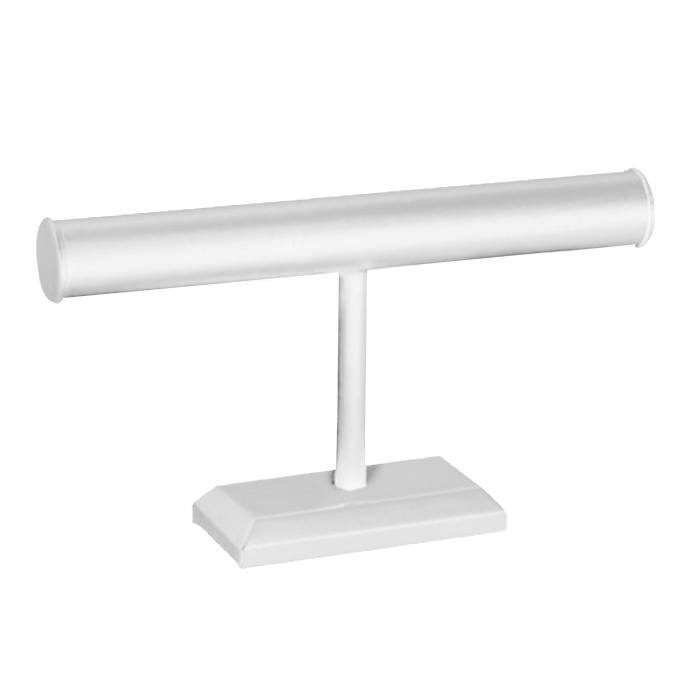 White Leatherette Long Jewelry Display T-Bar Stand