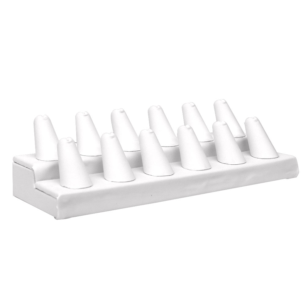 White Leatherette 12 Finger Jewelry Ring Display Stand