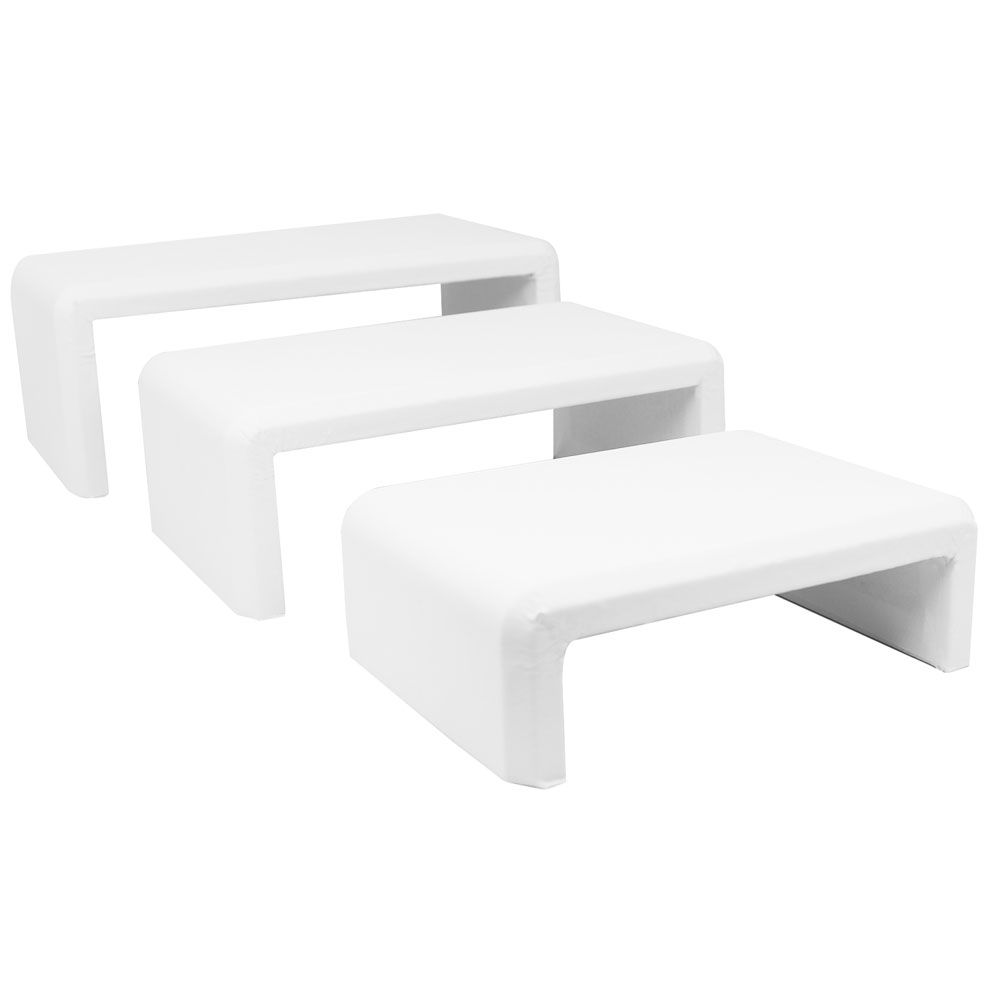 White Leatherette 3 Piece Display Shelf Riser Set